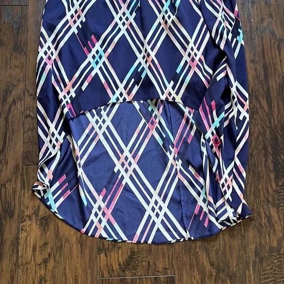 Anthropologie Maeve Blue/Pink Plaid Sleeveless High Low Dress - Picture 7 of 10